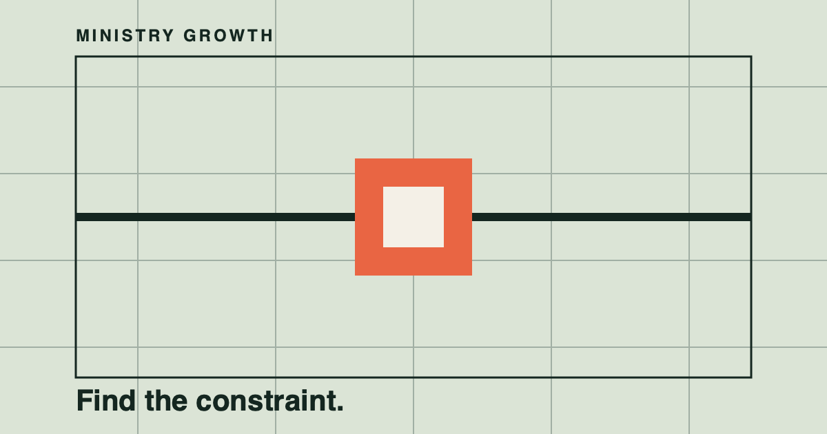 A warm orange square moving through a narrow opening in a dark green grid.